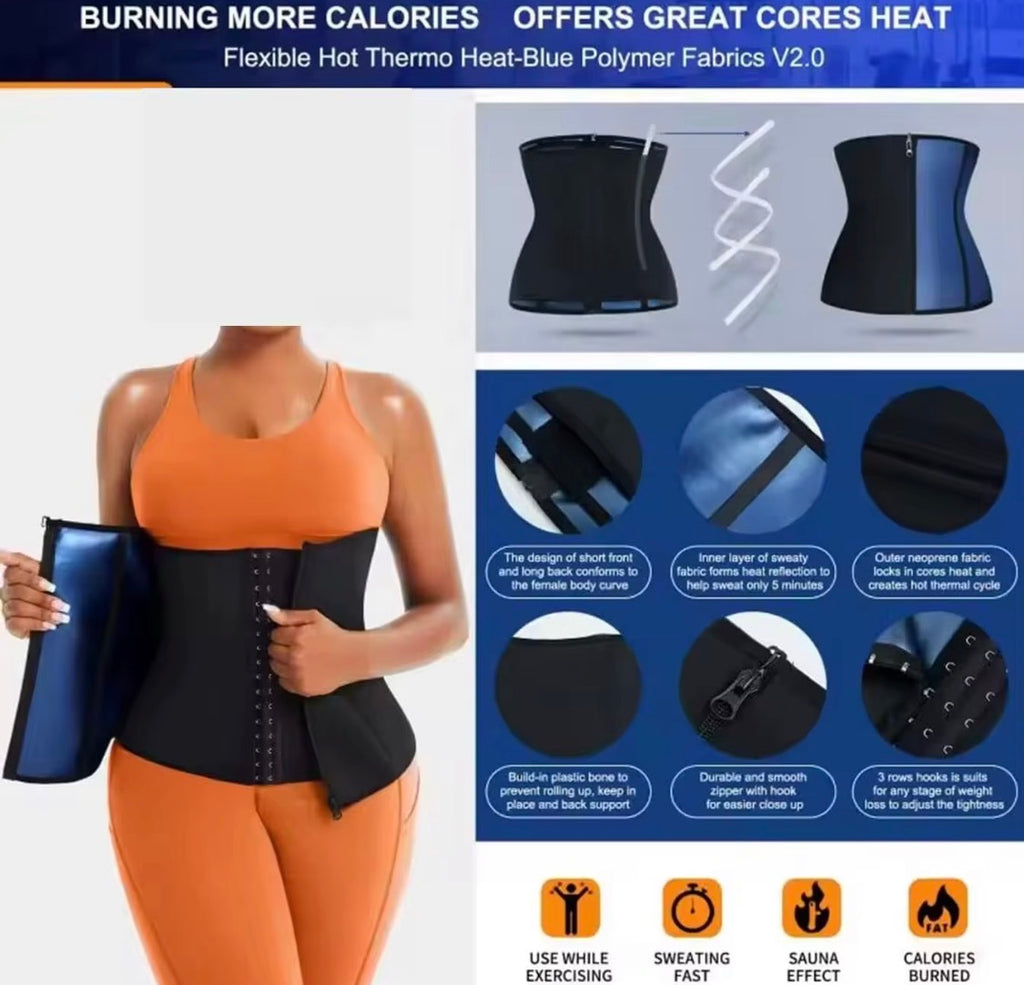 Wonder Waist™ Sweat Waist Belt – 3-Row Hook & Zipper Sauna Belt